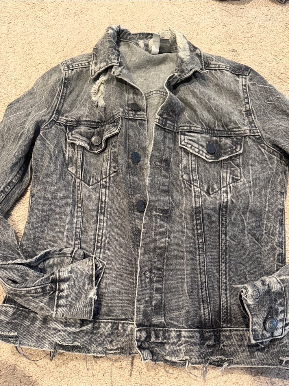 Divided by H&M Distressed Black grey Denim Jacket sz 4